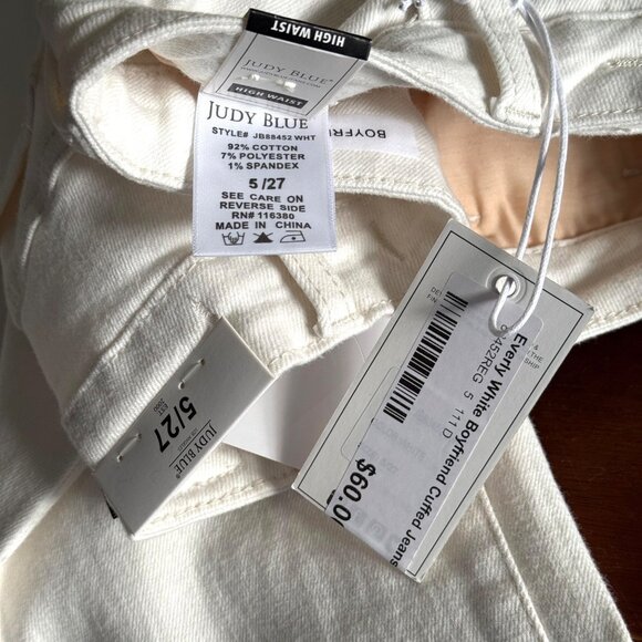 NWT size 5/27 Judy Blue Everly boyfriend white jeans New stretch JB88452 high wa - Picture 7 of 7